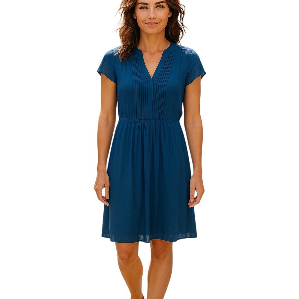 Women's H & M Dark Green Dress-Size XS-V-neck-Buttons to Waist-Belted-Worn Once.